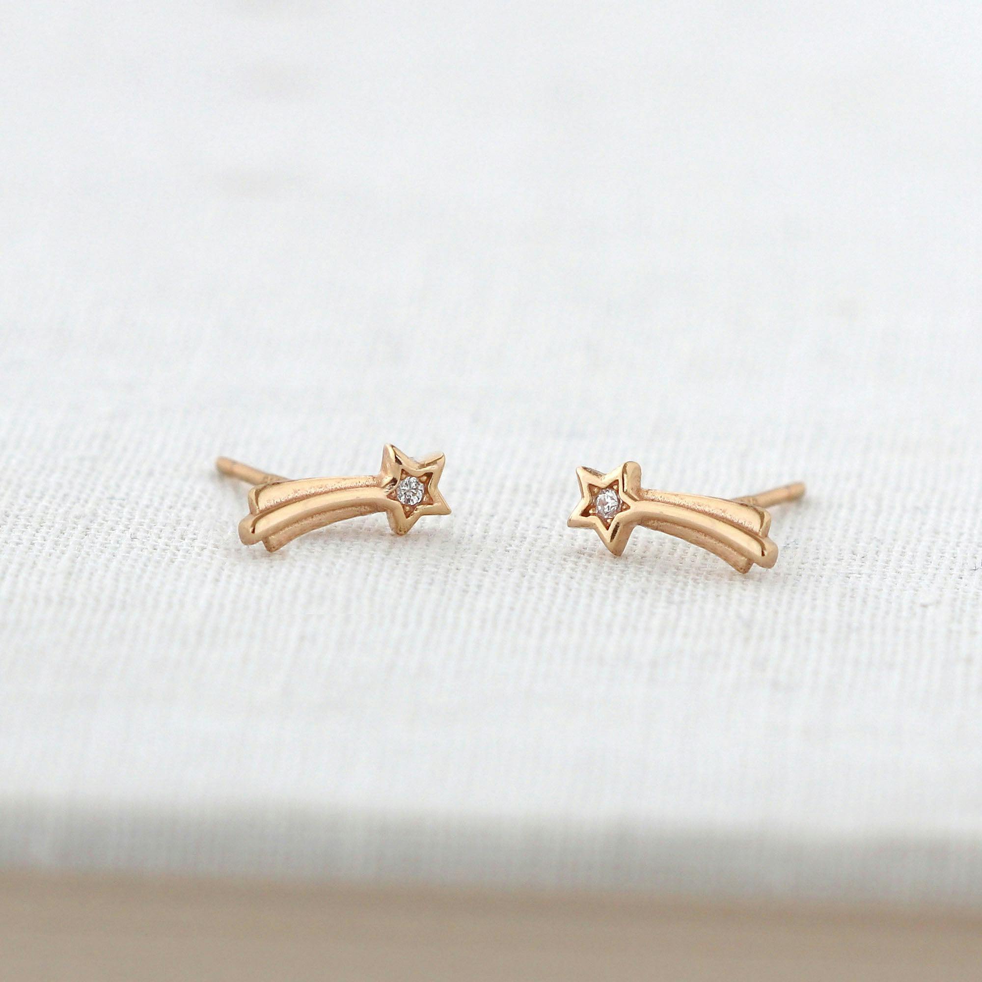 Shooting Star with Crystals Stud Earrings