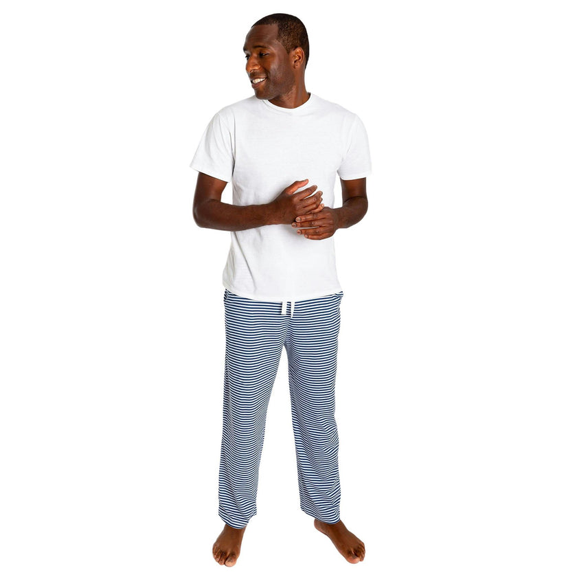 Men's Marina Jersey PJ Pants - Navy Stripe Organic Stretch Cotton