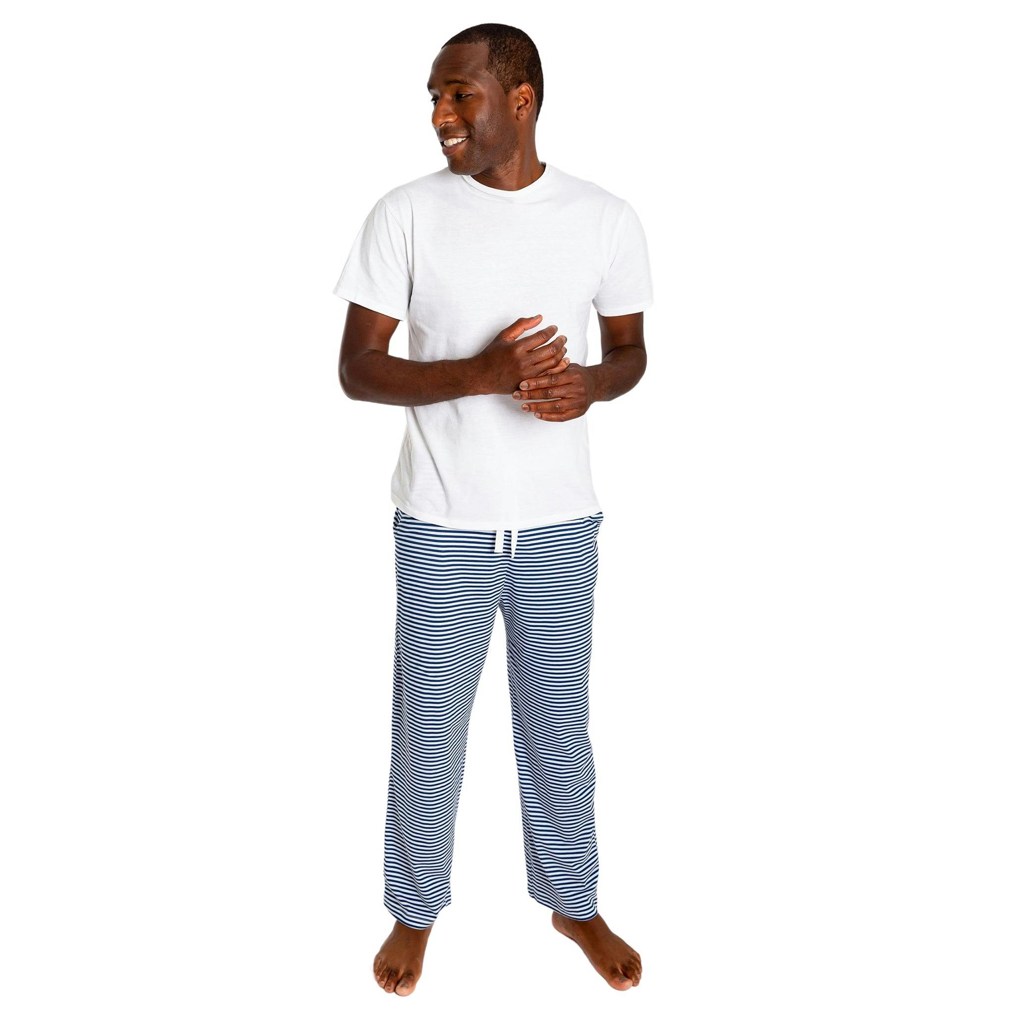 Men's Marina Jersey PJ Pants - Navy Stripe Organic Stretch Cotton