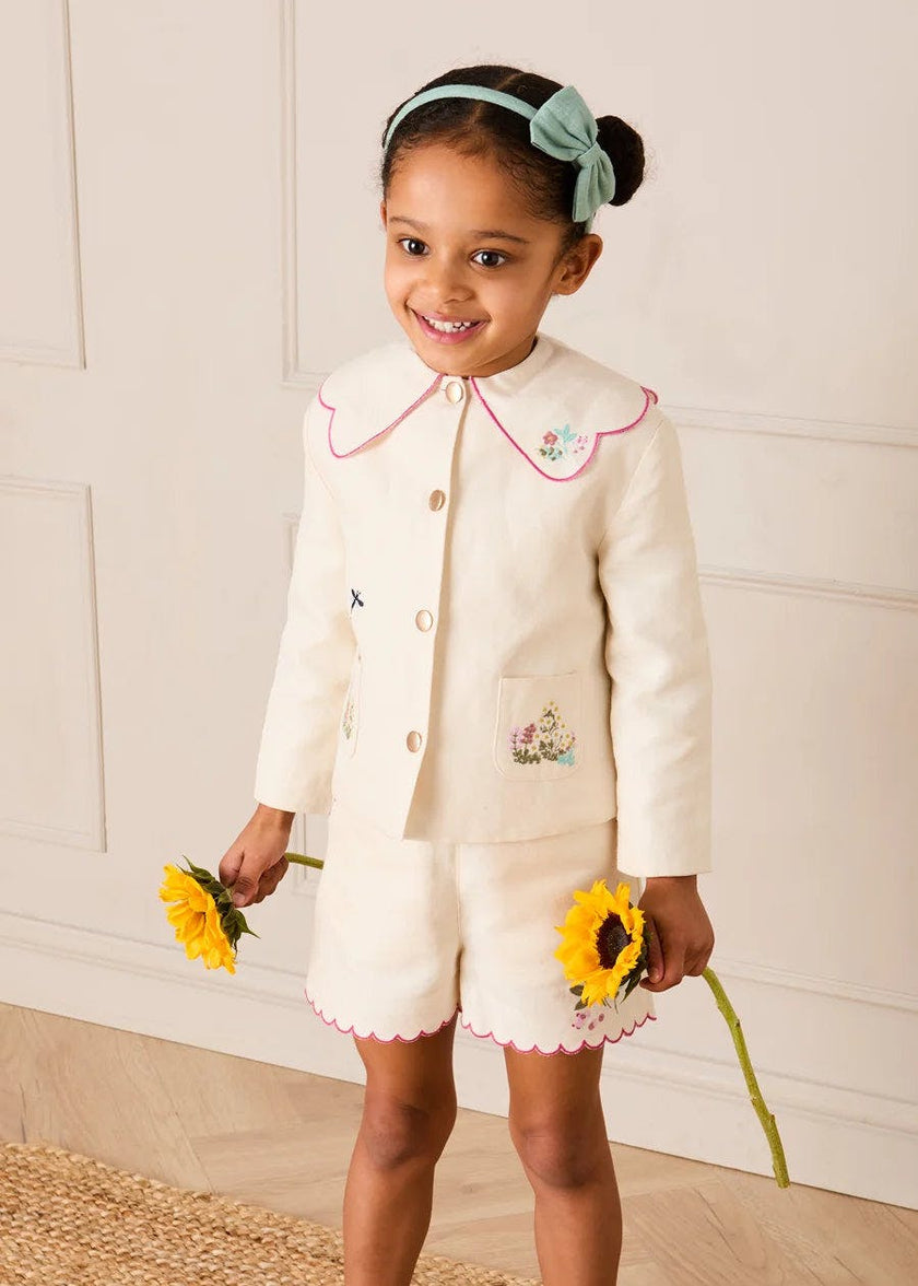 Wildflower Embroidered Scallop Edge Shorts in Cream (4-12yrs)