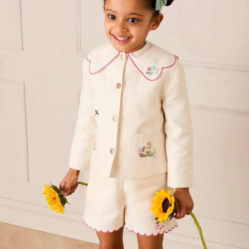 Wildflower Embroidered Statement Collar Jacket in Cream (4-12yrs)