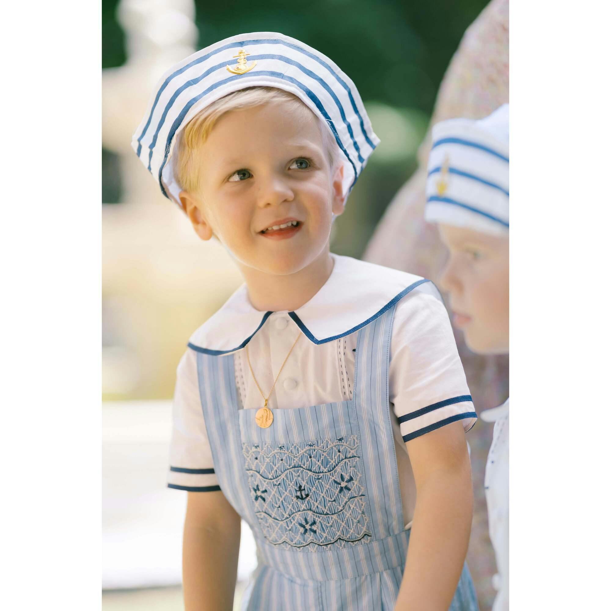 George Blue Stripe Sailor Overalls & Shirt Set