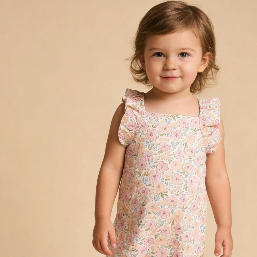 Organic Flutter Romper - Peony