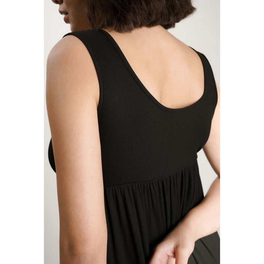 Women's Maternity Ribbed Modal Henley Dress, Black