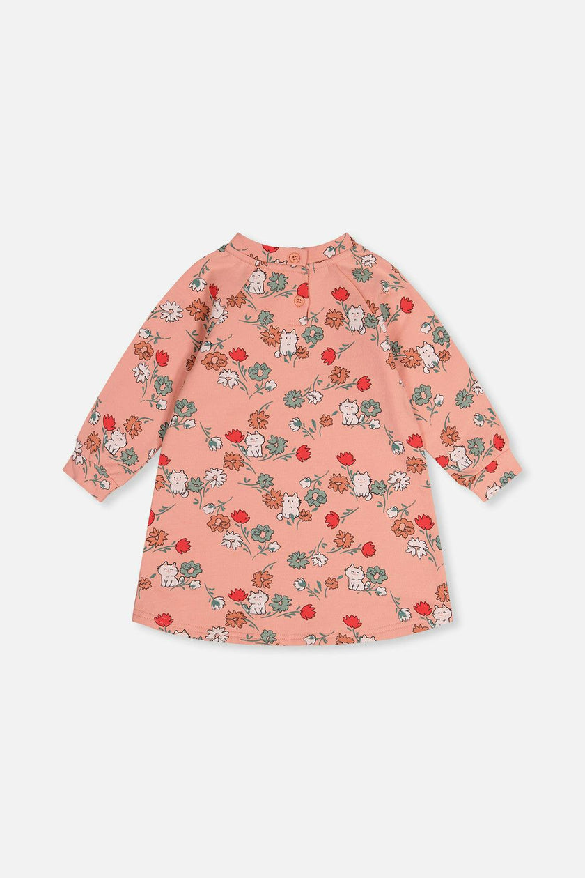 French Terry Dress Pink Cat Print