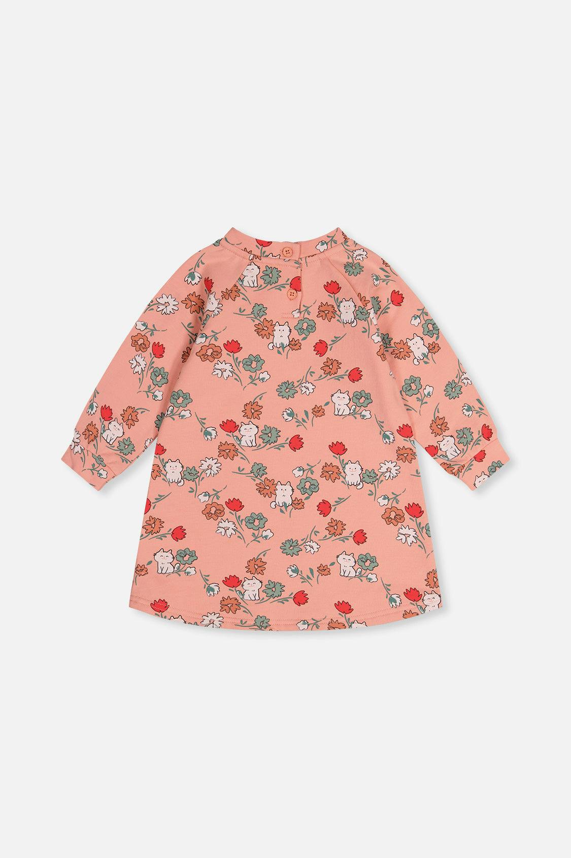 French Terry Dress Pink Cat Print
