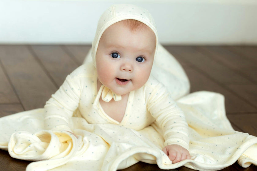 Velour Dot Pattern Wrap Bonnet, Boys