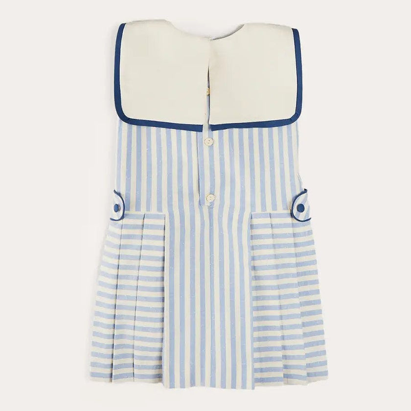 Regency Striped Mariner Collar Pleated Sleeveless Dress in Blue (12mths-10yrs)