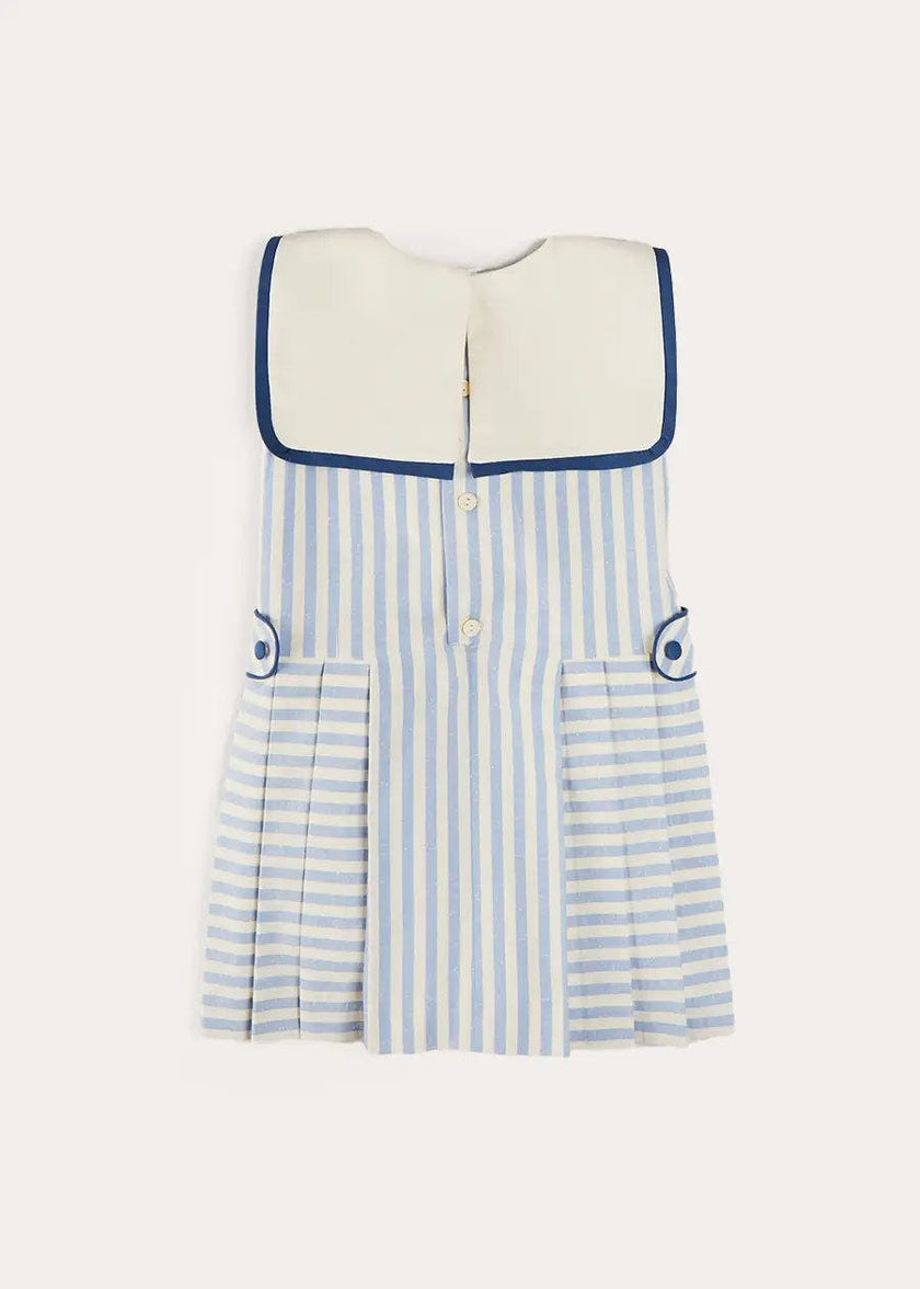 Regency Striped Mariner Collar Pleated Sleeveless Dress in Blue (12mths-10yrs)