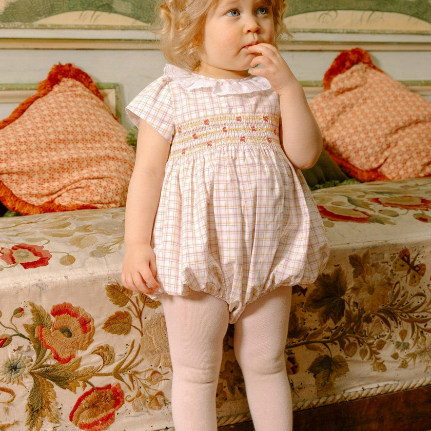 Zita Yellow Tartan Smocked Bubble