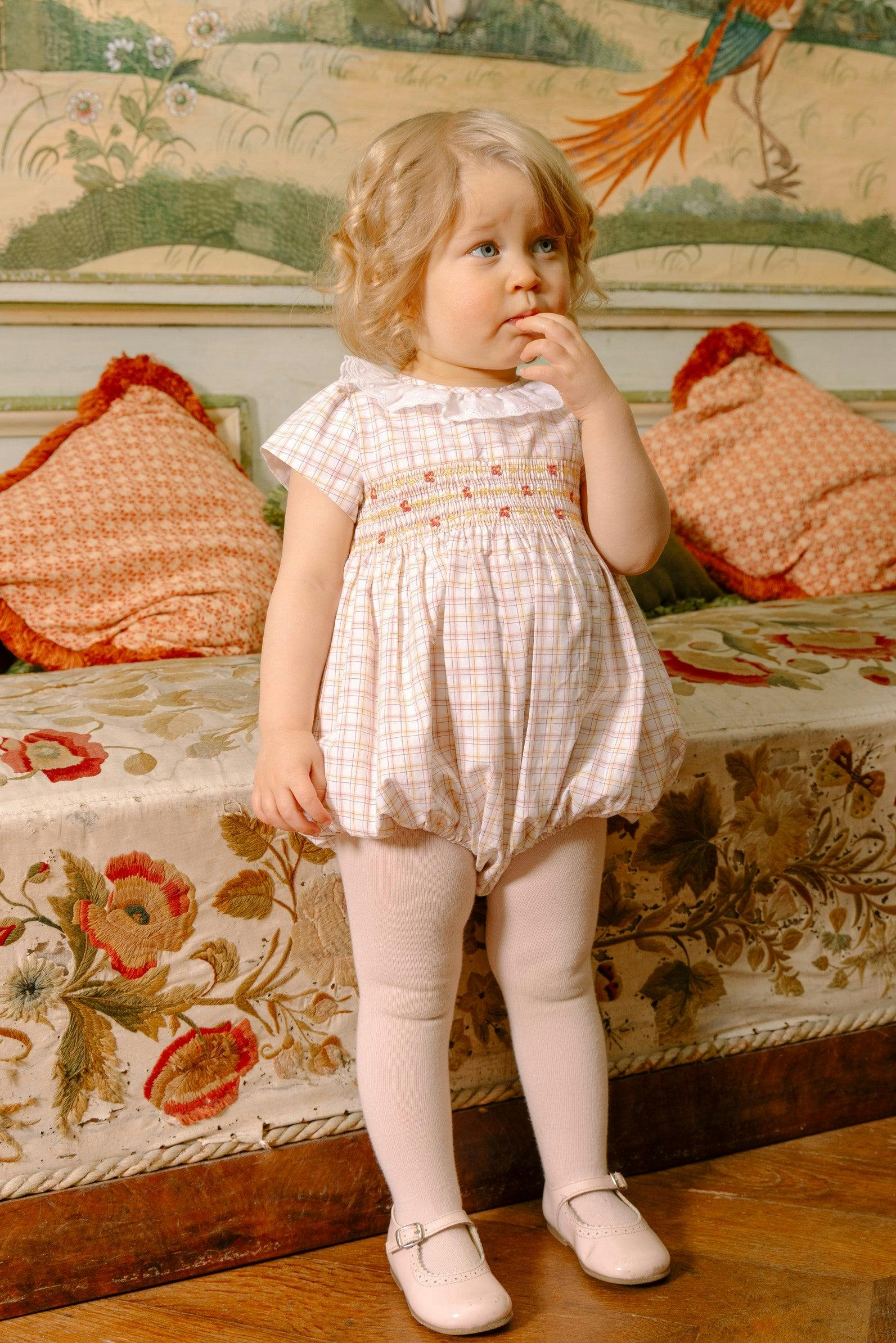 Zita Yellow Tartan Smocked Bubble