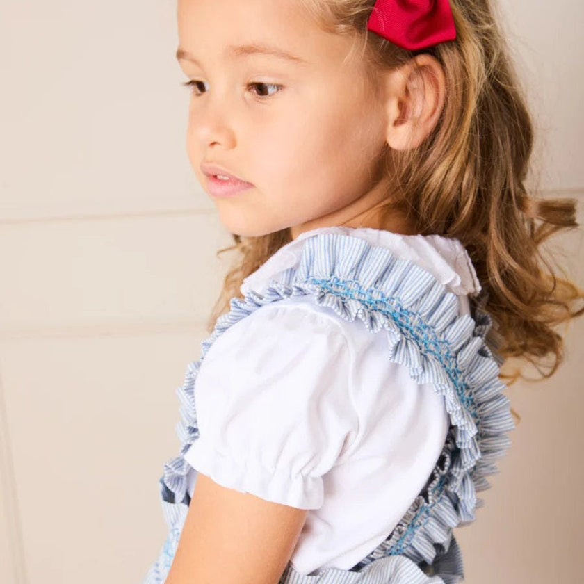 Alexander Stripe Smocked Skirt with Braces in Blue (18mths-6yrs)
