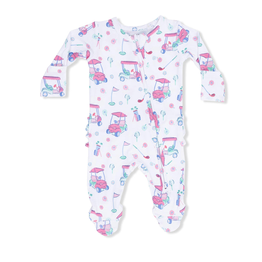 Golf Carts and Flowers - 2 Way Ruffle Back Zipper Footie