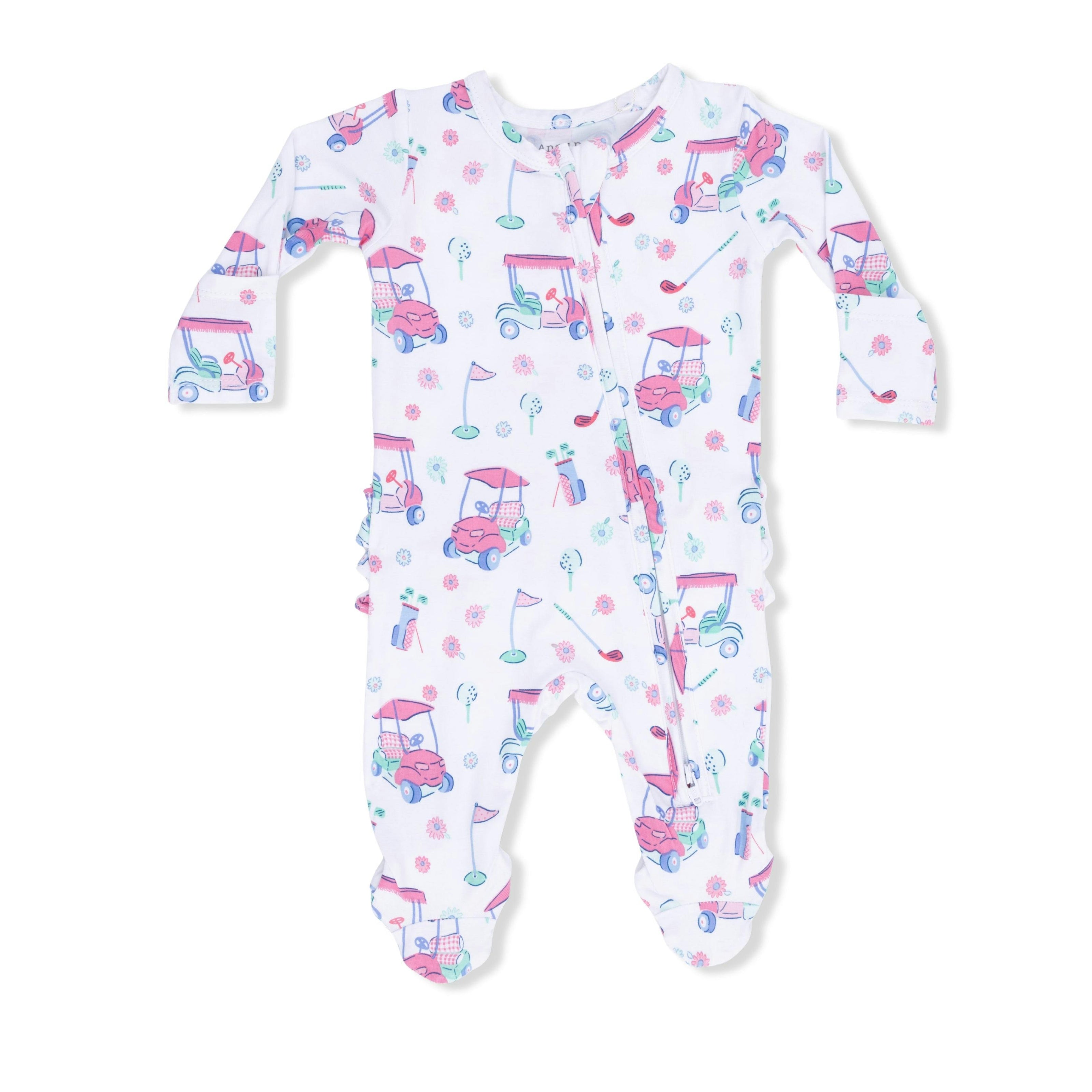 Golf Carts and Flowers - 2 Way Ruffle Back Zipper Footie