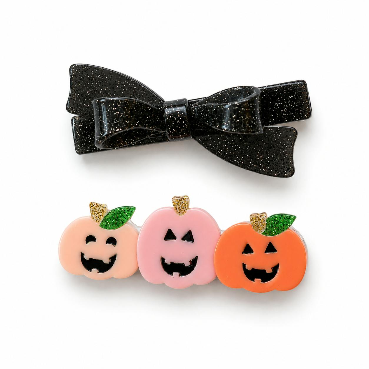 Pumpkin Bow Glitter Black Hair Clips