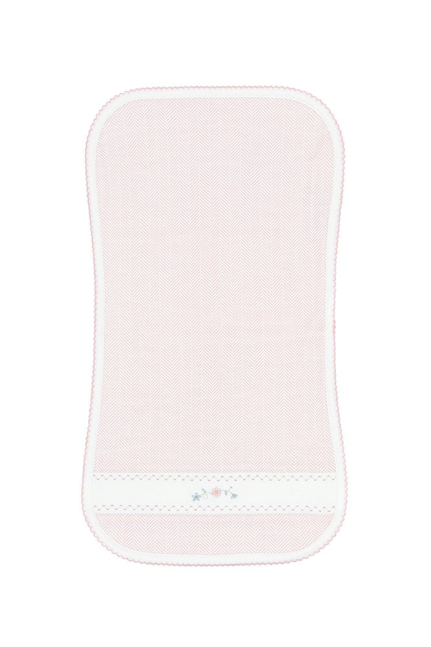 Pink Herringbone Embroidered Burp Cloth