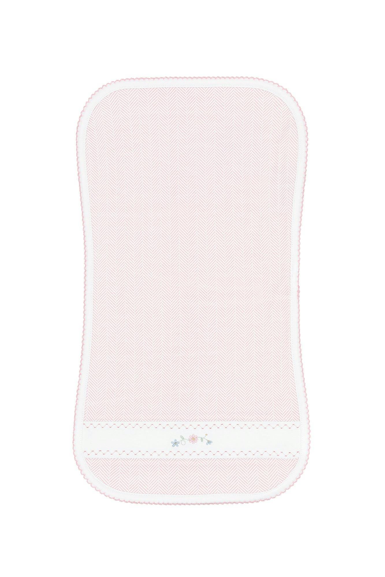 Pink Herringbone Embroidered Burp Cloth