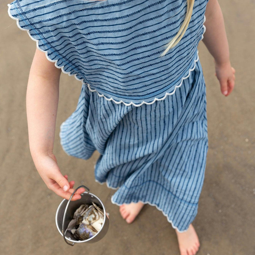 Clairette Dress, Navy Ladder Stripe