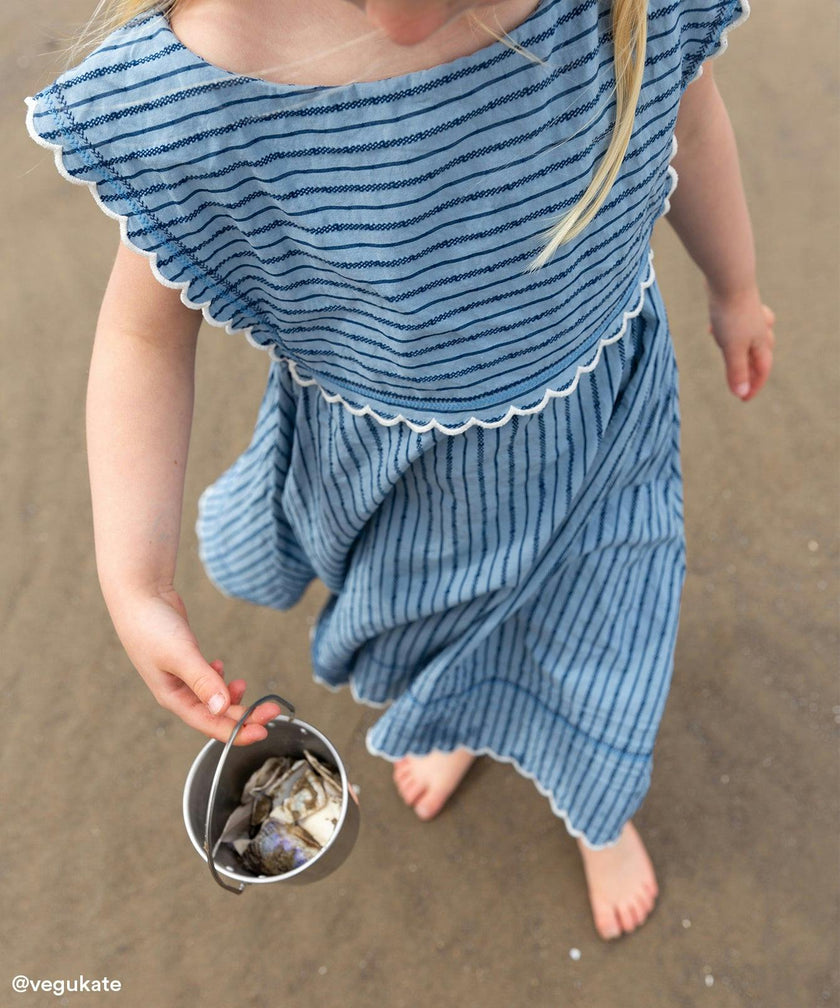 Clairette Dress, Navy Ladder Stripe