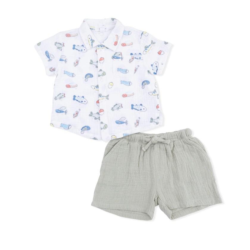 Fishing Lures - Polo Button Up with Casual Short