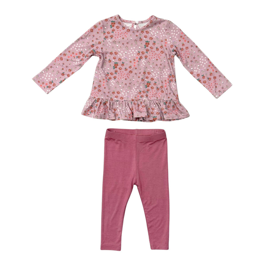 Girls Long Sleeve Peplum Set in Mini Lilac Cluster