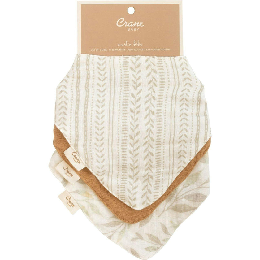 Willow 3-pc. Muslin Baby Bib Set (Copper/Leaf)
