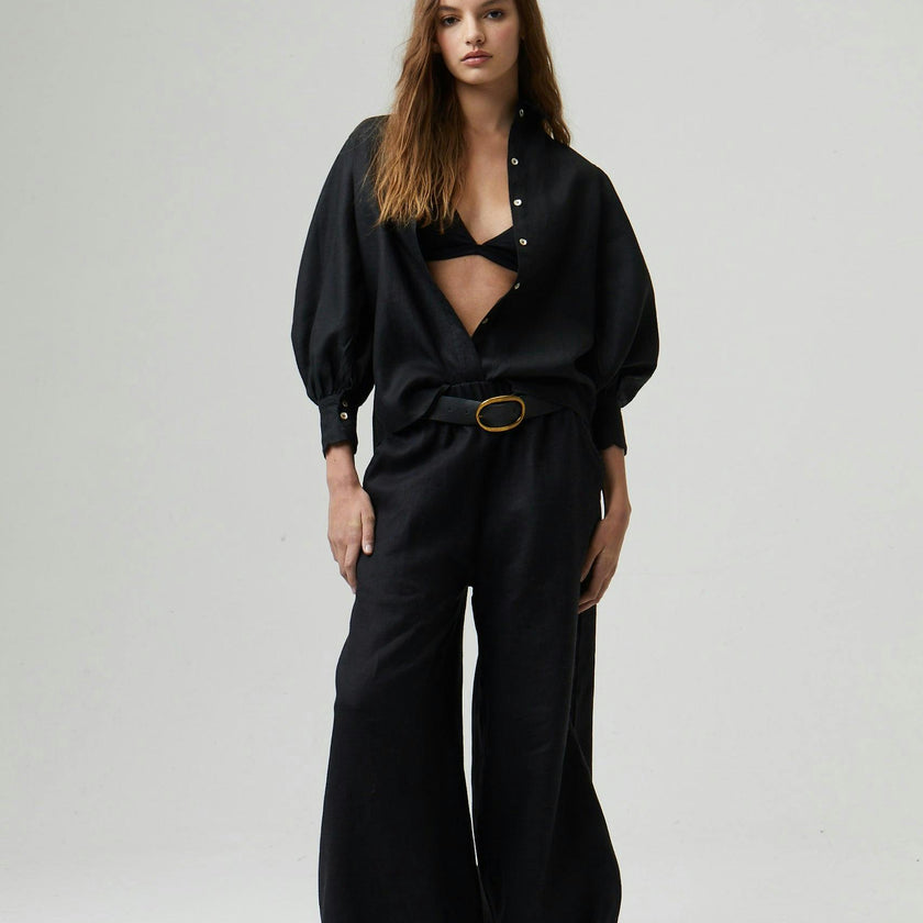 Cape Linen Pants - Black