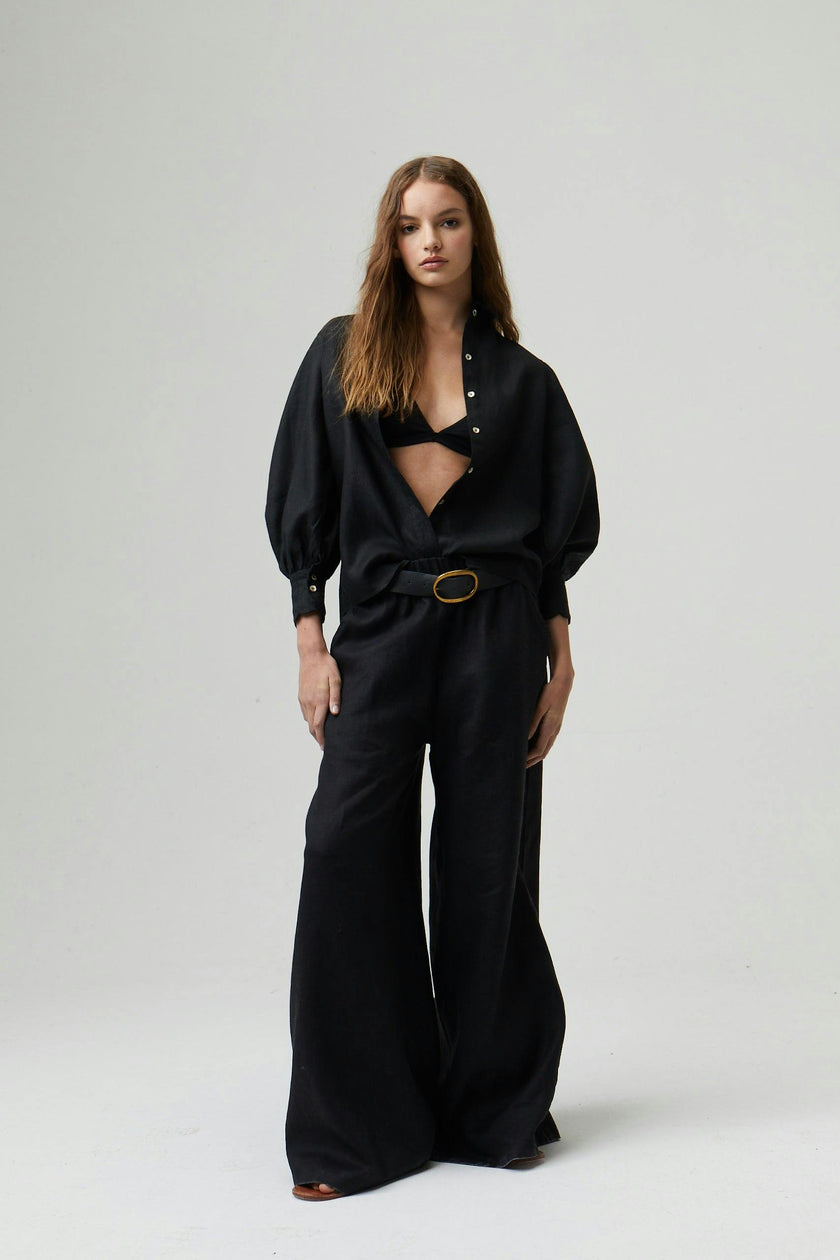Cape Linen Pants - Black