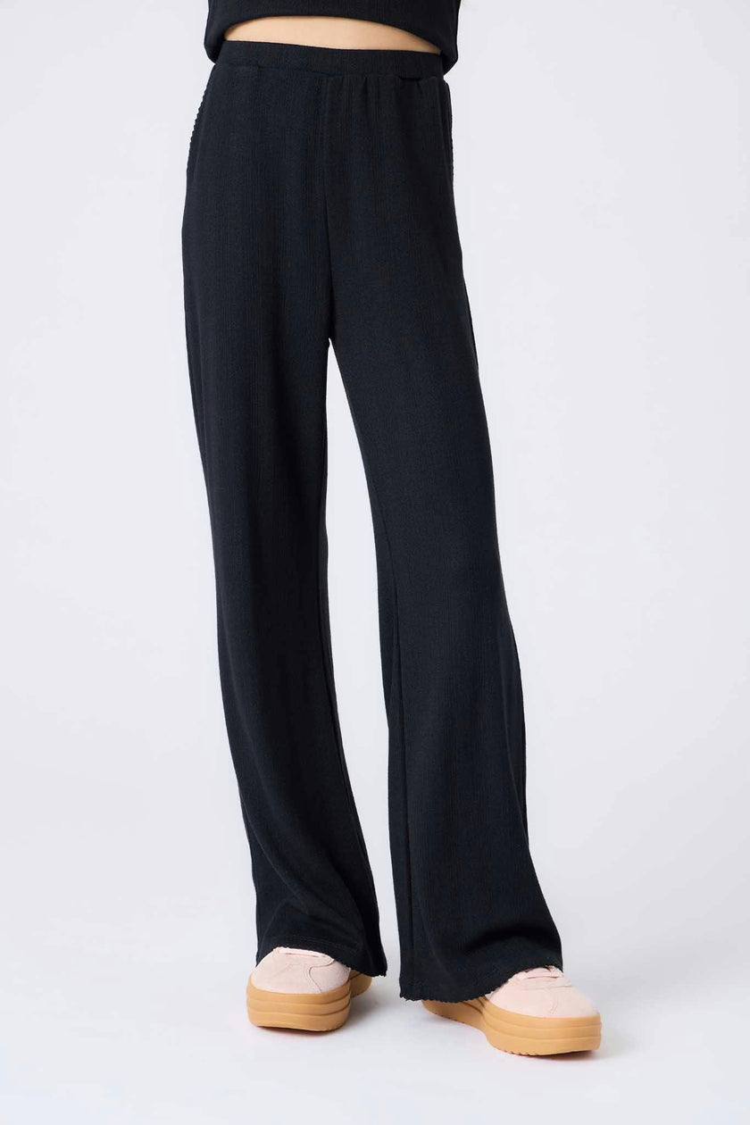 Girls Pointelle Flare Pant in Black