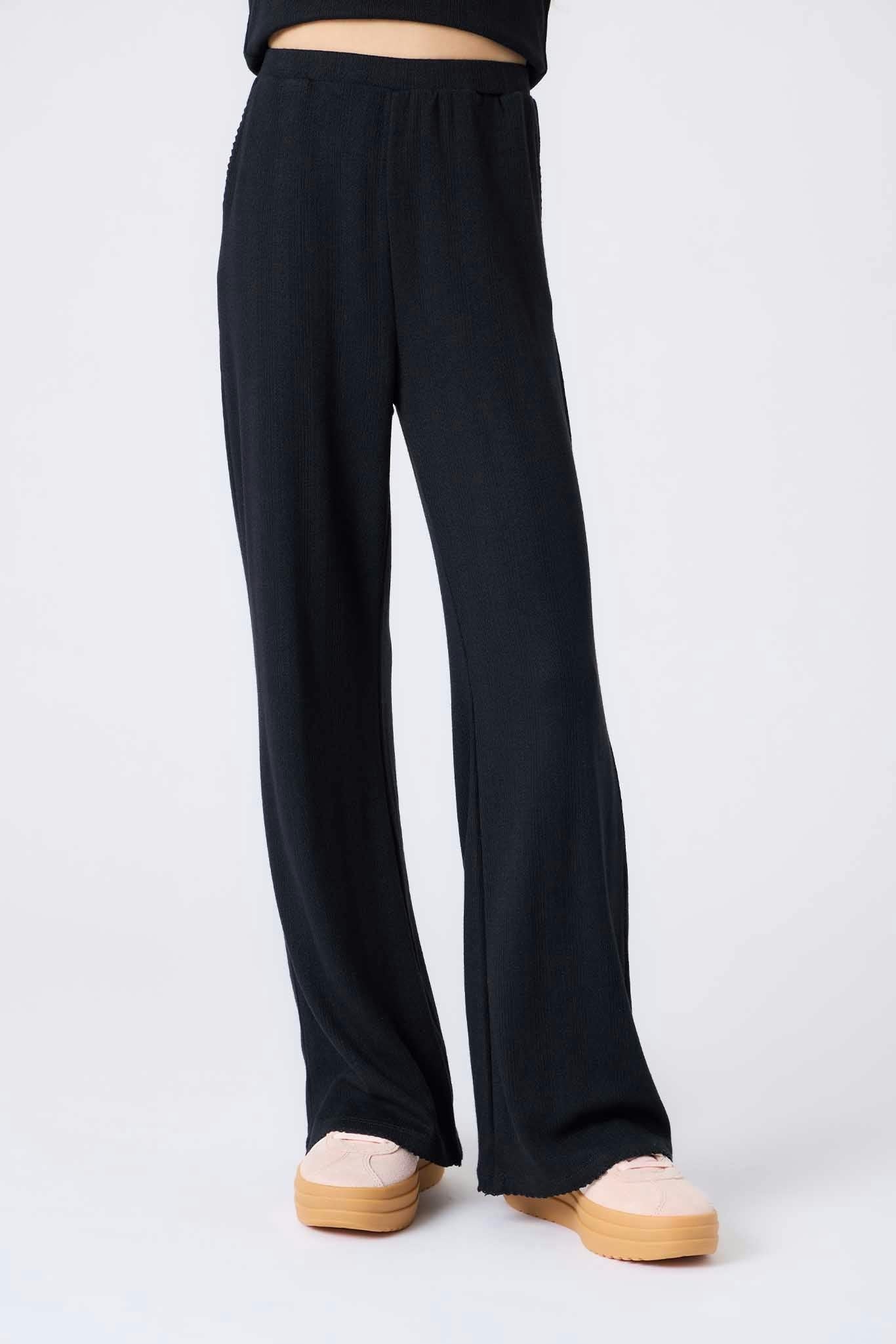 Girls Pointelle Flare Pant in Black