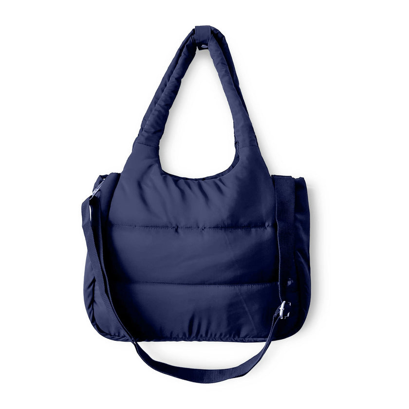 The Astra Puffy Tote with Removable Crossbody Strap in Navy