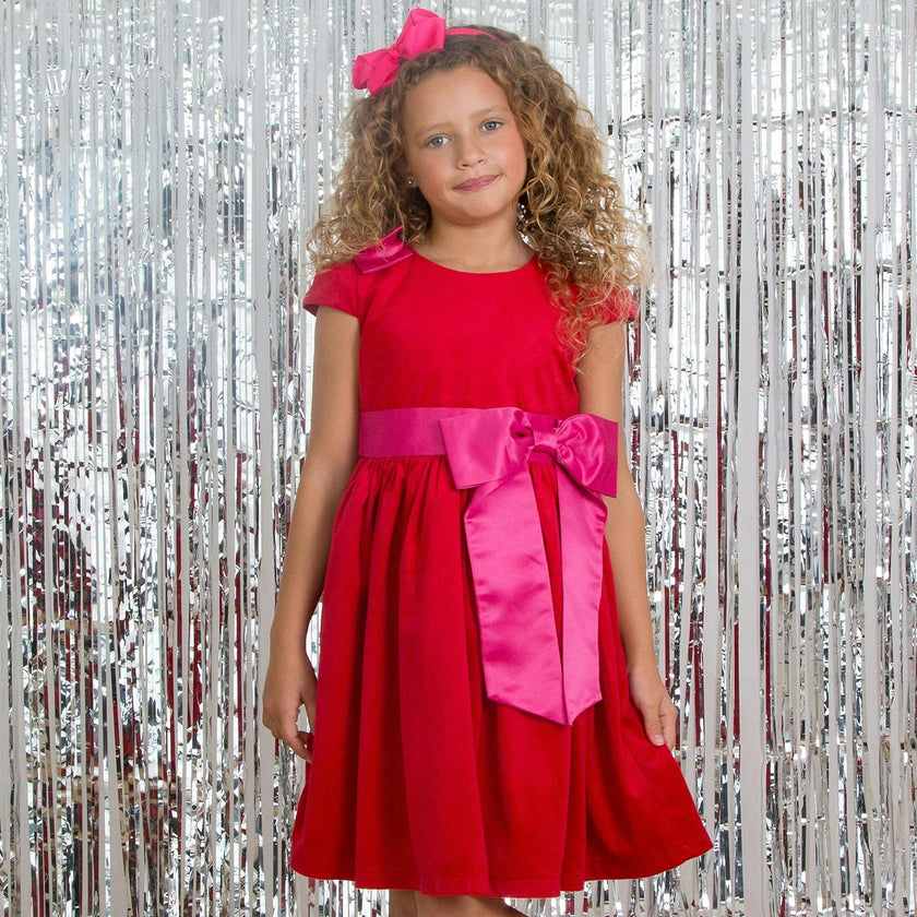 Rosie Velvet & Satin Bow Girls Party Dress