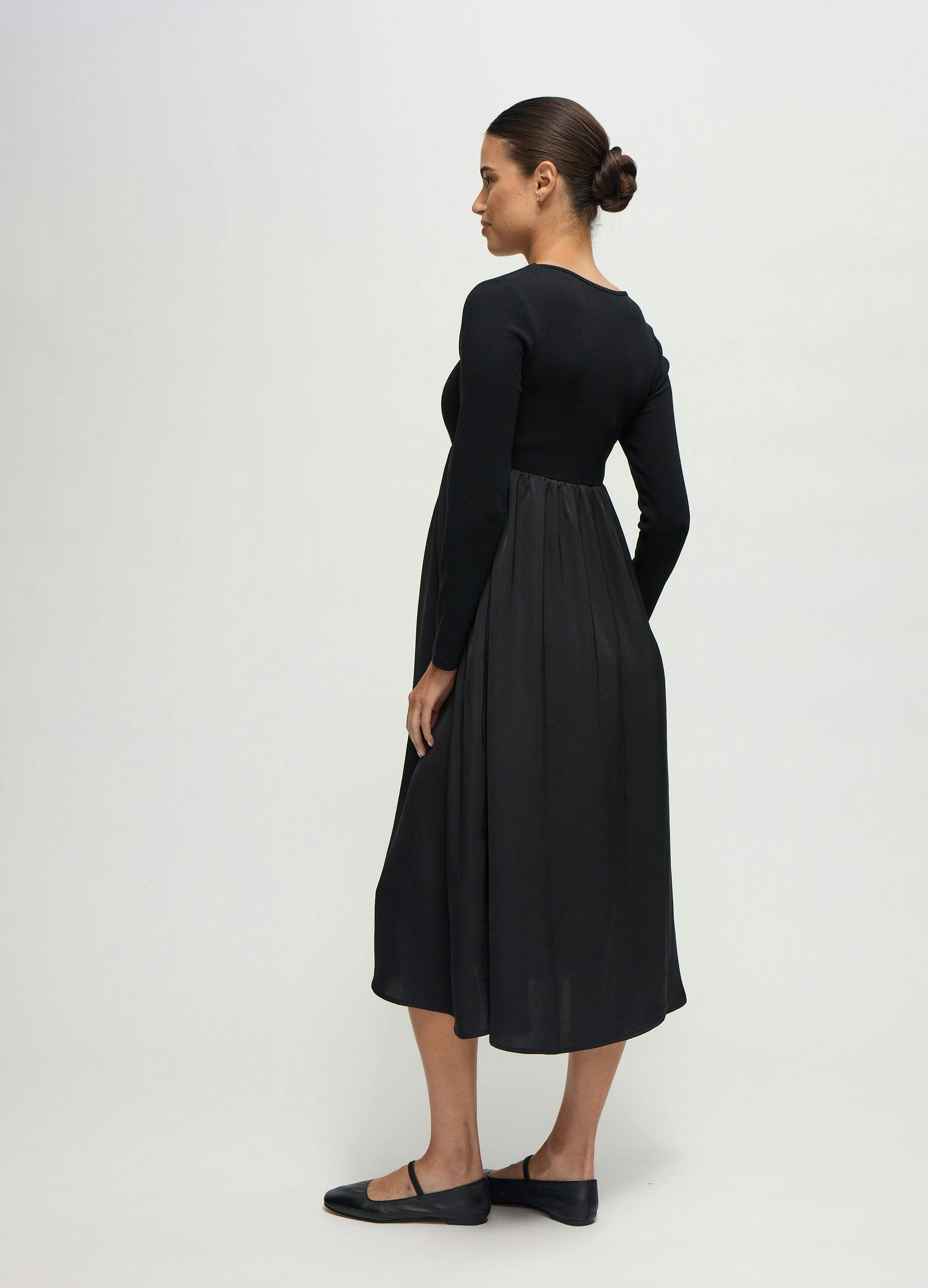 Long Sleeve Knit to Woven Maternity Nursing Midi Dress