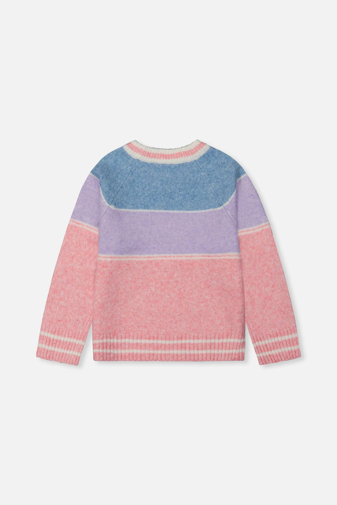 Sweater With Ski Jacquard Light Blue And Light Pink