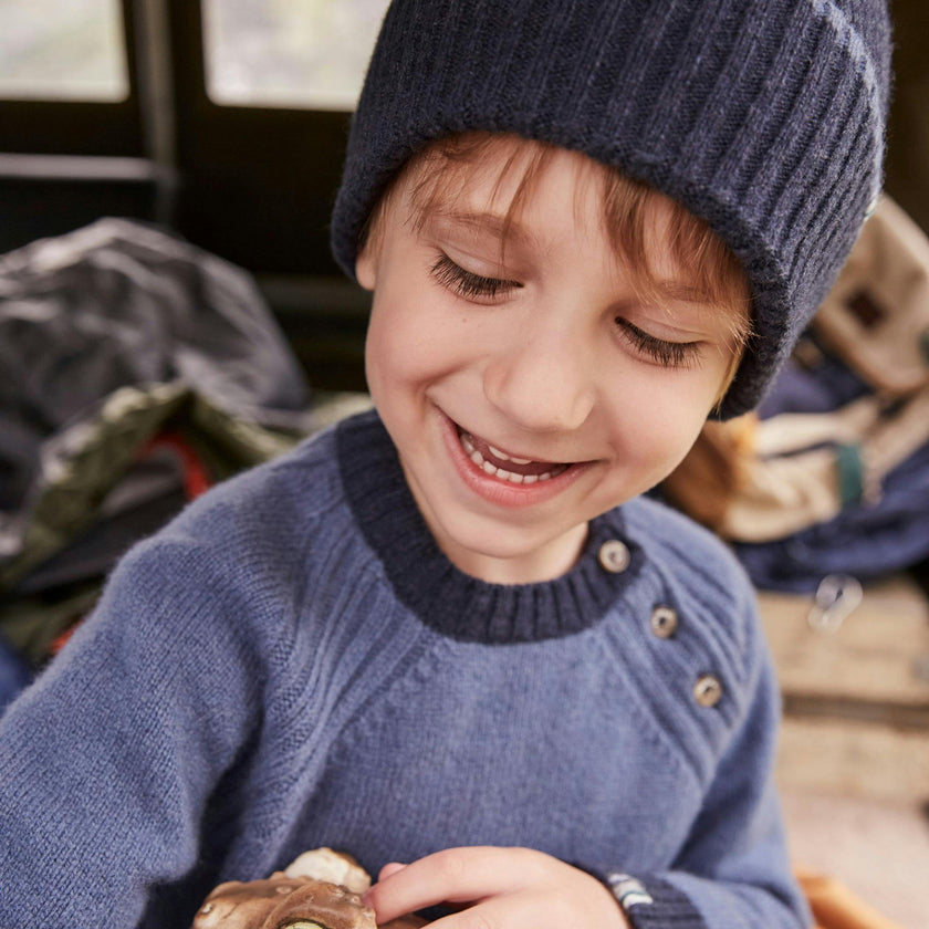 Merino Cashmere Ribbed Rolled-Up Beanie