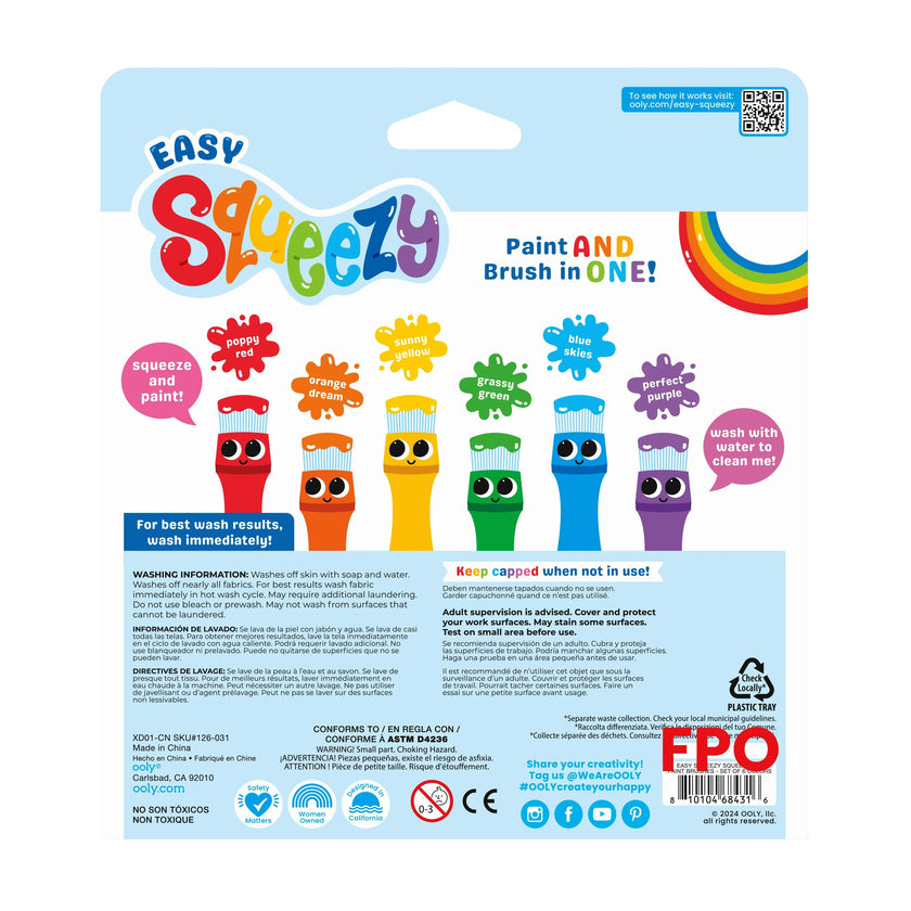 Easy Squeezy Squeezable Poster Paint Brushes - Easy Grip - Set of 6