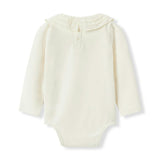 White Brushed Ruffled Collar Long Sleeve One Piece