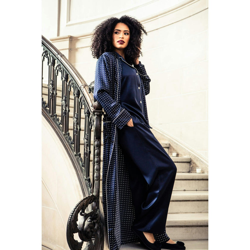 Women's Silk Pajama Set in Black