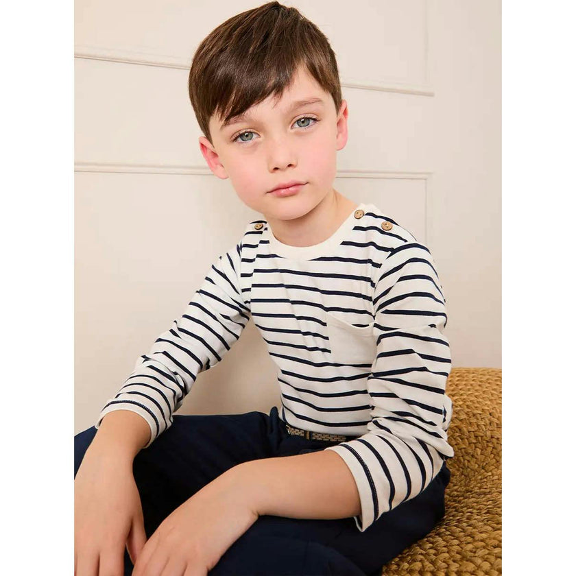 Sailor Stripe Long Sleeve Pocket Detail Top in White (2-10yrs)