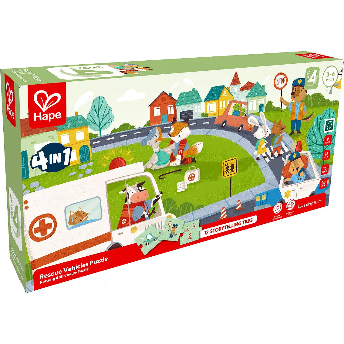 Hape: Rescue Vehicles Puzzle - 4 Puzzles In 1