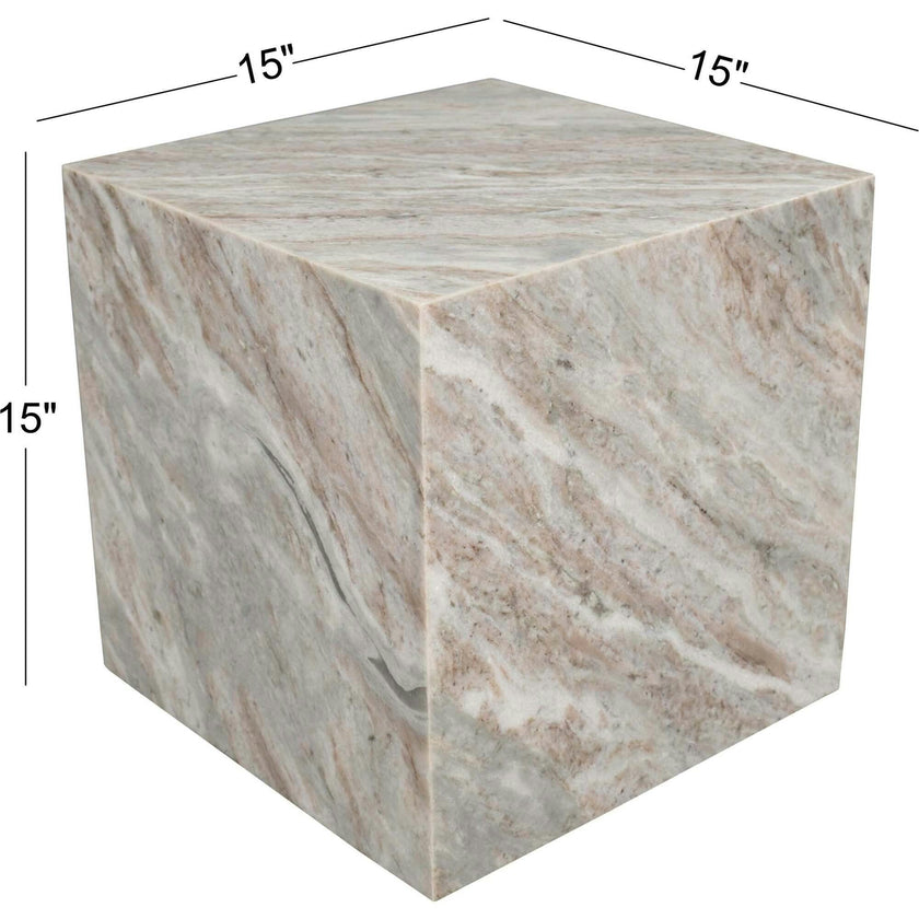 Felix 15" Contemporary Natural Marble Handmade Cube End Table