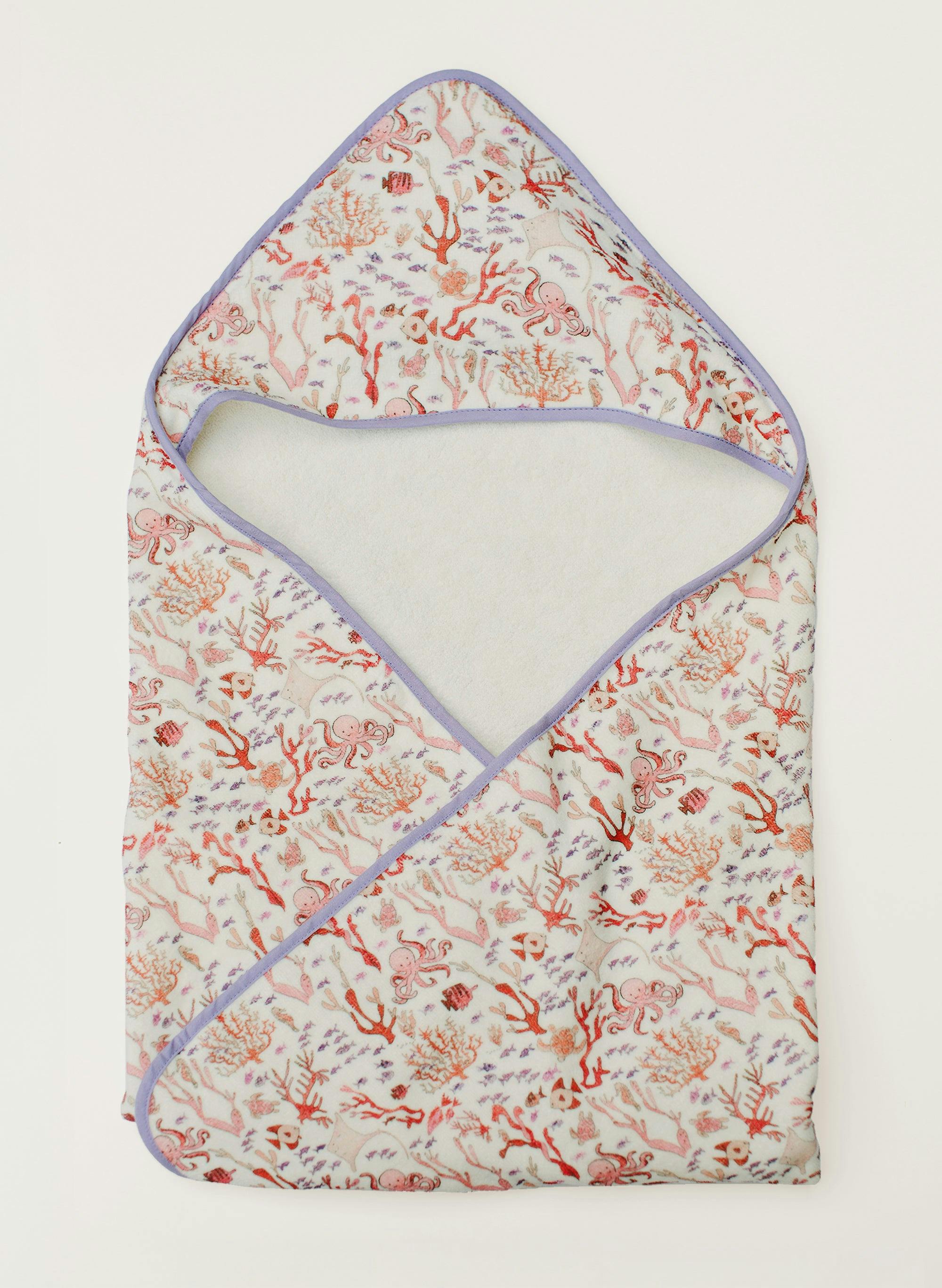 Hooded Bath Towel - Rosy Coral Reef