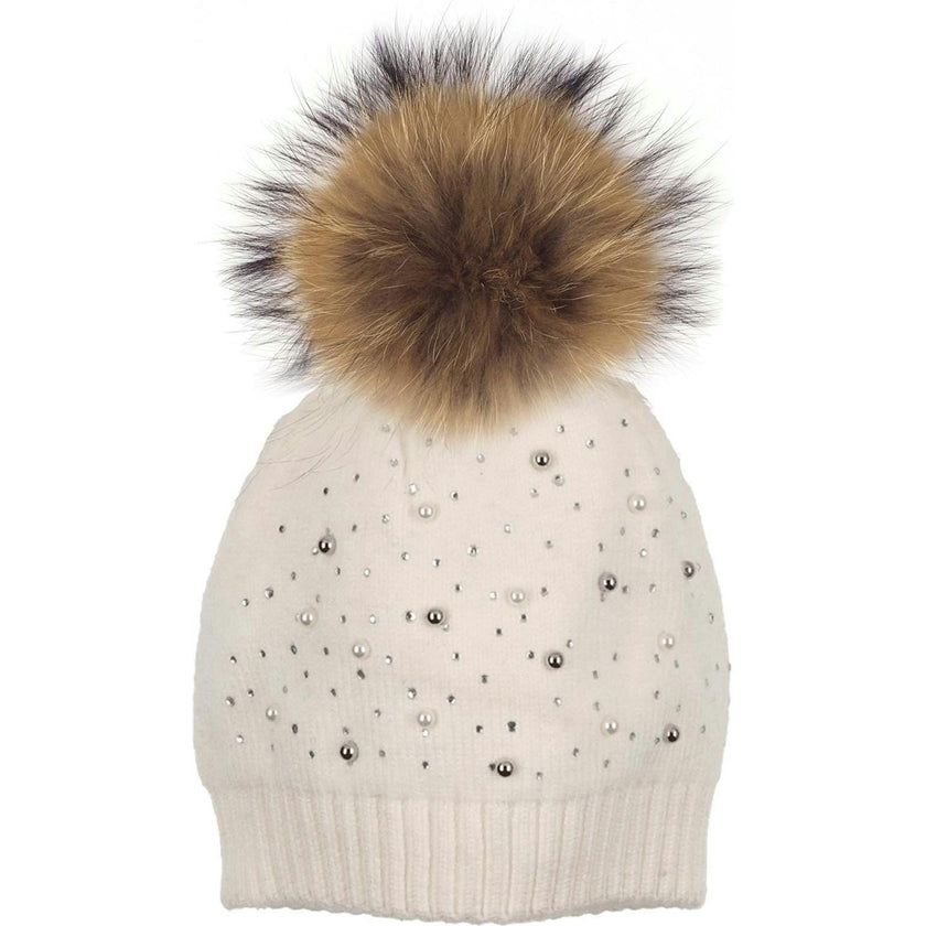 Pearl Studded Wool Hat With A Genuine Fur Pom (TikTok)