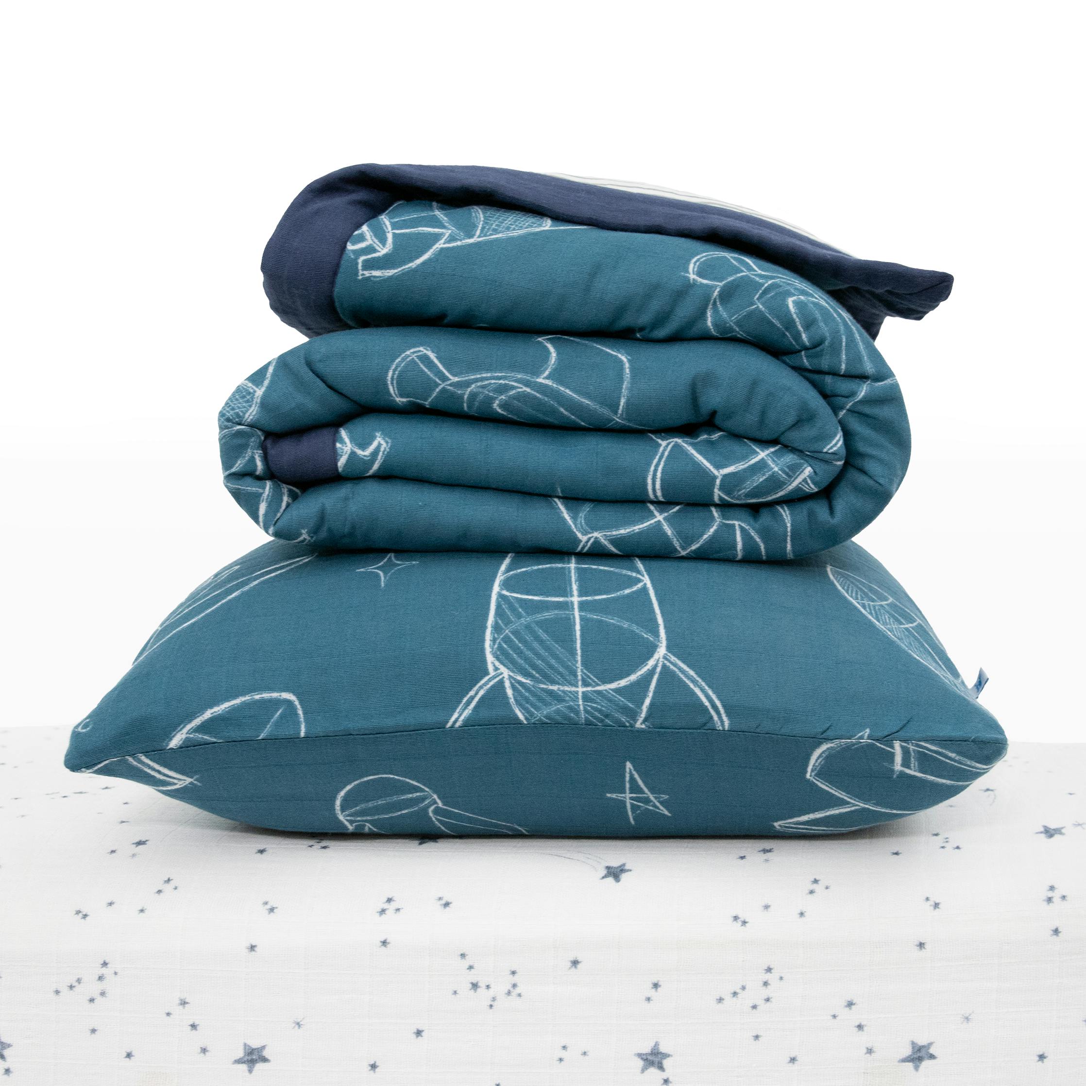 Cotton Muslin Toddler Bedding 3 Piece Set - Blast Off