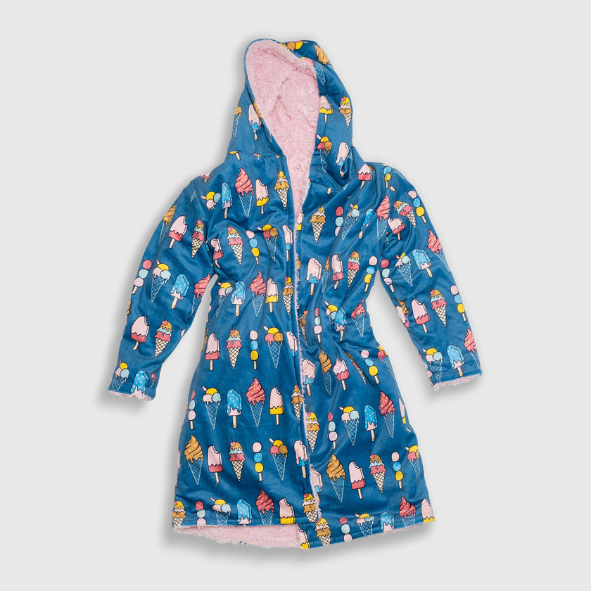 Cozy Switch Robe – Reversible Sherpa & Printed Mink Robe with Appliqué, Ice Cream