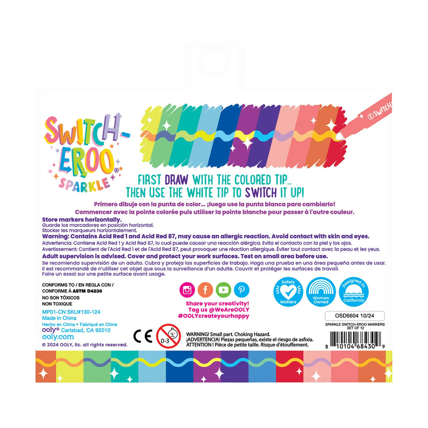 Switch-Eroo Sparkle Glittery Color Changing Markers - Set of 12