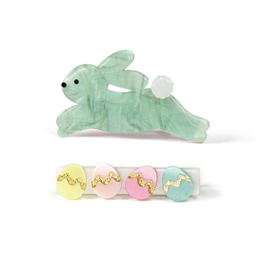 Hop Bunny Mint Easter Eggs Hair Clips