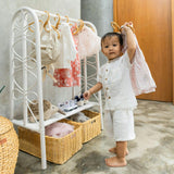 Handcrafted - Belle Kids Montessori Clothing Rack (White) - Rattan Wicker