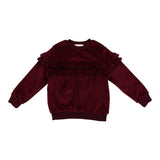 Velour Crew Neck Ruffle Chest Long Sleeve Sweatshirt