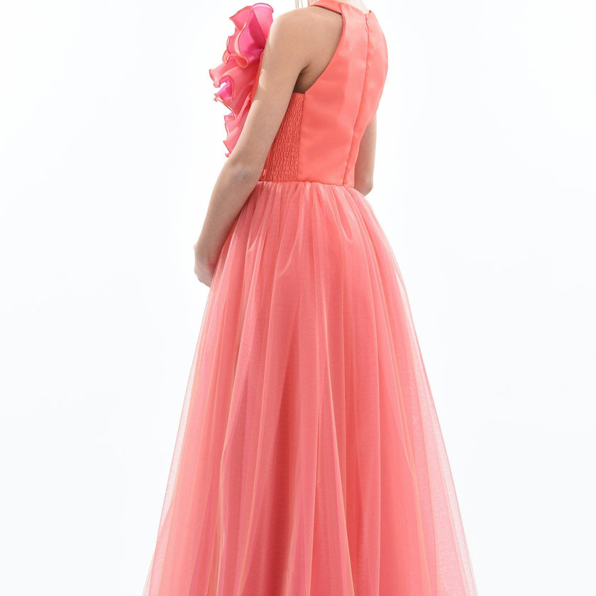 Orange Malaga Halter Ruffle Gown